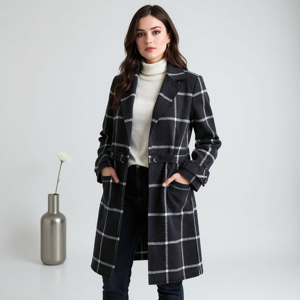 Valeria | Elegant Wool Check Coat
