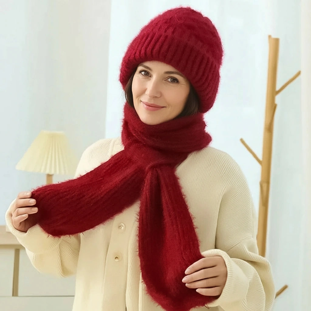 Fleece-lined windproof hat and scarf with integrated hearing protection